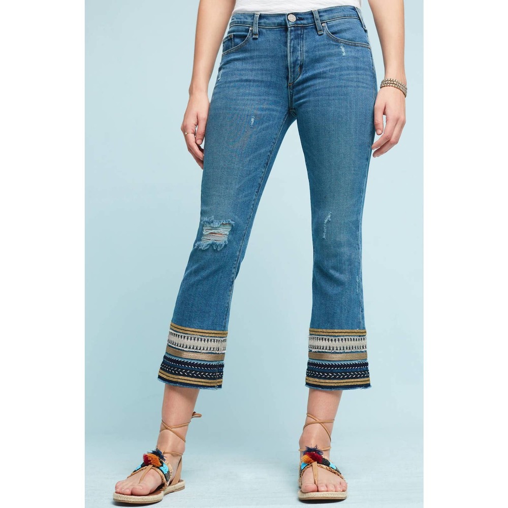 Mcguire Ambrosio Embroidered Mid-Rise Cropped Bootcut Jeans Women's Size 28